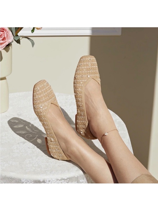 Vivaia Shoes - NWOB VIVAIA Margot 2.0 Tan Woven Flats Comfortable Knit Ballet Sequin